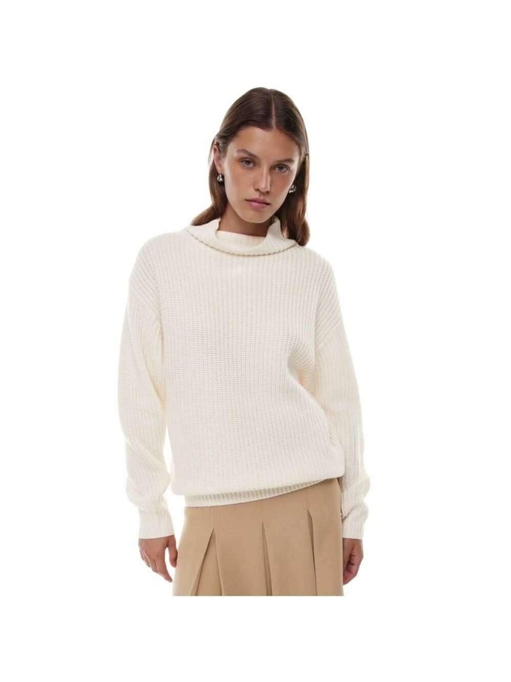 Aritzia Wilfred Montpellier Merino Wool Turtleneck Sweater in Light Burch Sz XS